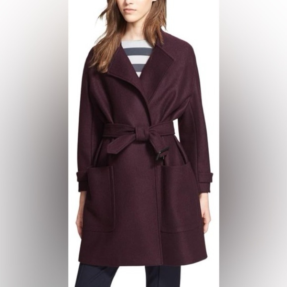 Burberry wool cashmere eggplant wrap coat